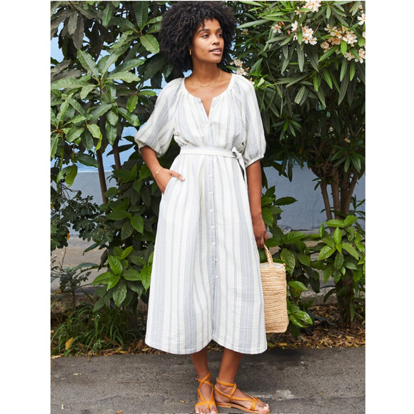 FAHERTY NWT Dream Cotton Gauze Carmel Dress in Cream Tidal Wave // S - Picture 1 of 16
